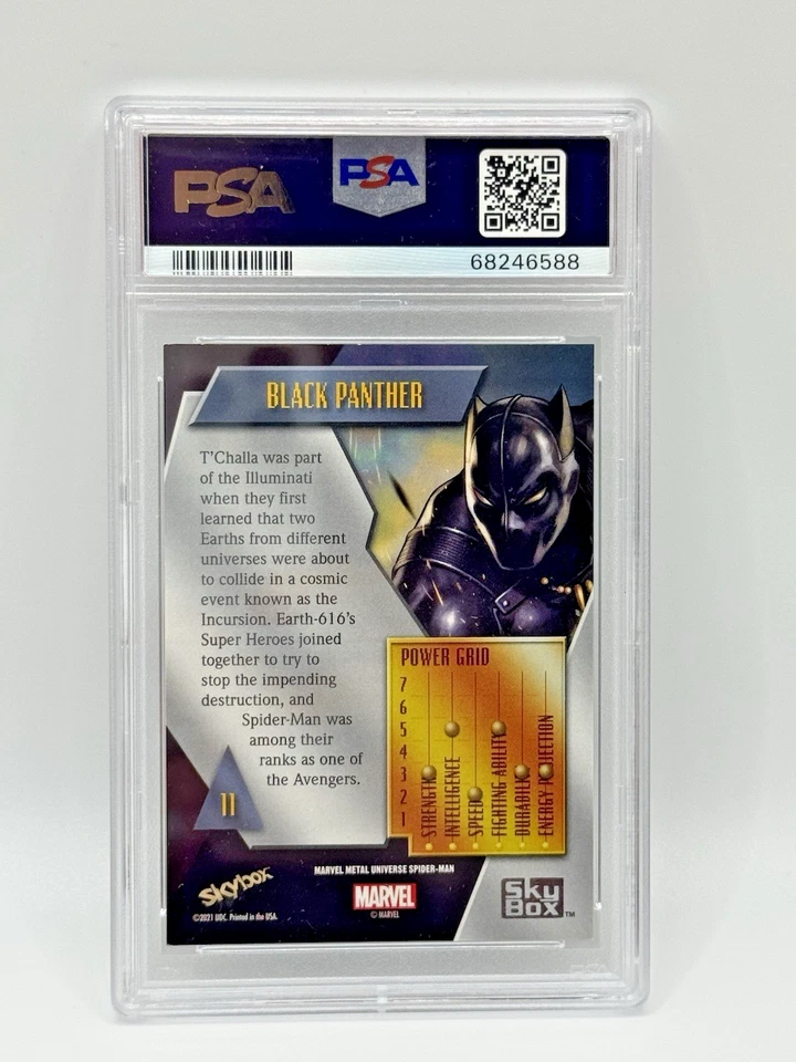 BLACK PANTHER 2022 Marvel Metal Universe Spider-Man 11 Neon Green Light FX PSA 8 - Image 2 of 2