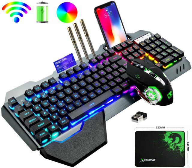 Wireless Gaming Keyboard Mouse Rechargeable Rainbow RGB Backlit for Laptop PC