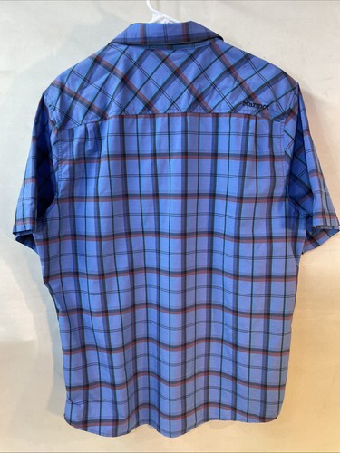 Camisa Marmot Manga Corta Abotonada Para Hombres Talla L Bolsillo Ligera Azul A Cuadros Usada en Excelente Condición - Imagen 10 de 11