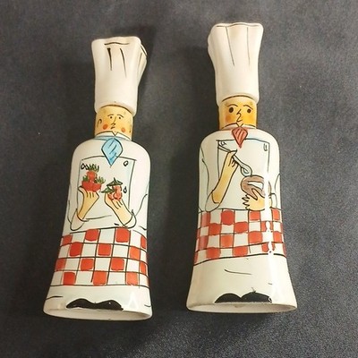 Ceramic Chef Oil Bottles Set of 2, Red & Blue Scarf, Checkered Pattern