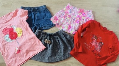 Mädchen Kleidungspaket Gr. 116: kurze Hose & 2 Röcke, Shirt & Sweatshirt