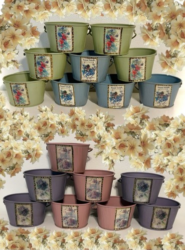 17 VTG 1970s Victorian Seed Packet Metal Planter Pots Shower Wedding Decor LOT