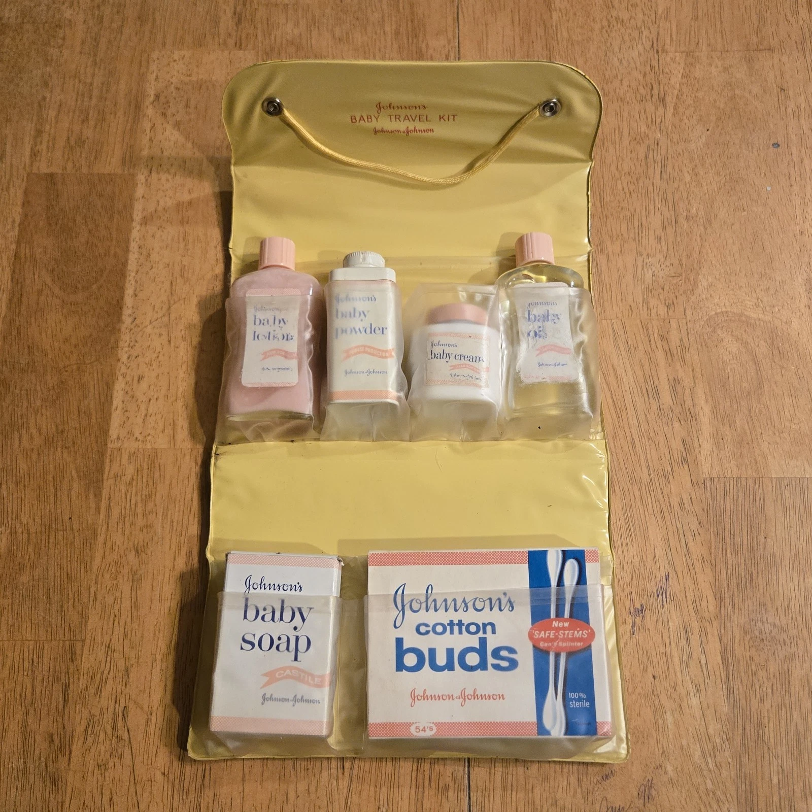 Vtg Johnson's Baby Care Travel Kit Glass Tin Soap powder, lotion, oil Movie Prop