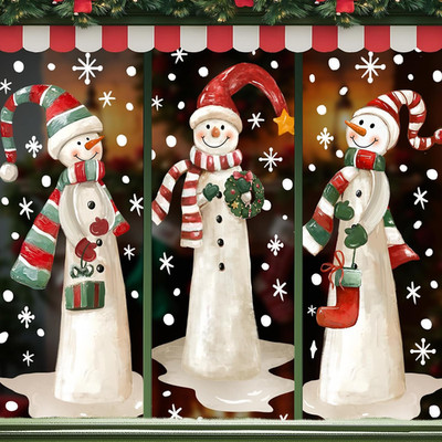 3 Sheets Christmas Extra Large Snowman Window Clings, Winter Snowflakes Xmas Win