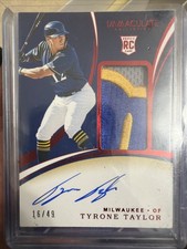 2020 Immaculate Tyrone Taylor RC Patch Red Auto RPA #21/49 Brewers Logo Patch