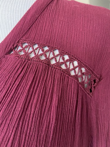 Knox Rose Damen Häkelspitze Stufen Babydoll Kleid Größe XXL Weinrot Boho Landhaus - Bild 2 von 16