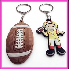 Football  Player Sport Keychain Set Silicone Brown Yellow Detachable Keyring