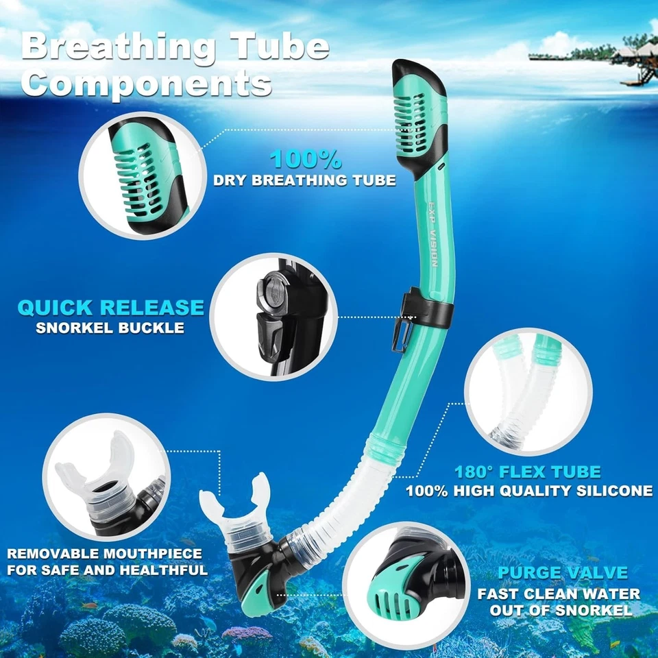 Adult Pano 3 Window Scuba Diving Mask, Tempered Glass Snorkel Mask Anti-Fog Swim - image 4 of 4