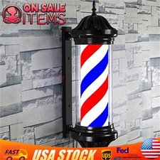 Barber Pole LED Light Red White Blue Rotating Stripes Metal Hair Salon Shop Sign