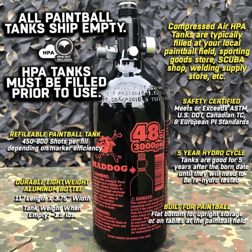 CLEARANCE Used Maddog 48/3000 Compressed Air Paintball Tank | Hydro 2024 - Picture 2 of 6
