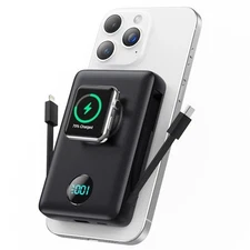 10800mAh Magnetic Power Bank with Built-in Cables, Fast Charging for iPhone & A