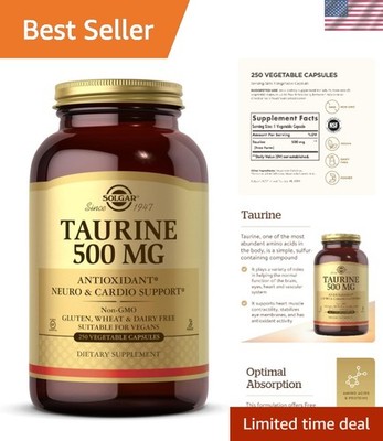 Taurine 500 mg Antioxidant Capsules - Brain & Heart Health - 250 Count