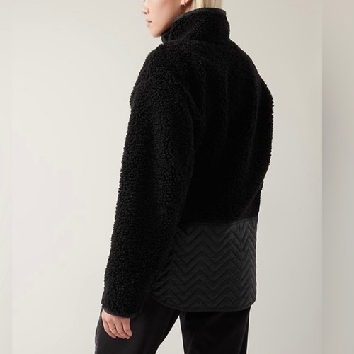 NEU XS Athleta Cozy Sherpa Fleece Snap Front Pullover Quilted Black Sweatshirt - Bild 4 von 9