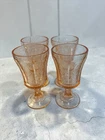 Vtg Indiana Glass Federal Recollection Pink Madrid Footed Goblets Set of 4