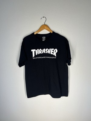 Y2K Official Grunge Thrasher Skateboard Magazine Logo T-Shirt L Black Punk Style