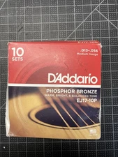 D'Addario Phosphor Bronze, Medium, 13-56 Acoustic Guitar Strings (10-Sets)