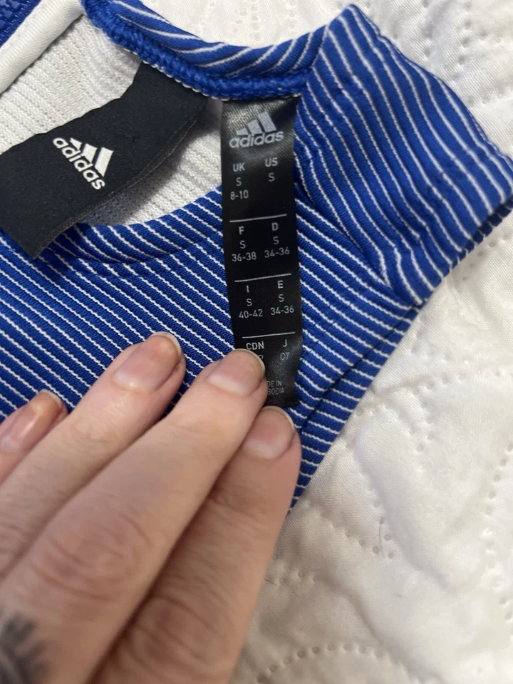阿迪达斯女式拉链蓝色小号短条纹 — 第 4/4 张图片