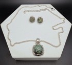 African Turquoise Pendant Necklace Post Earrings Set NIB Silver Plated 18”-21” — photo 5