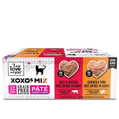 12 Pack XOXOs Wet Cat Food Chicken Beef Pate Variety Grain Free 3oz Cans
