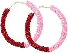 Valentine's Day Glitter Hoop Earrings for Women Red Pink Sparkle Sequins Hoop Sh