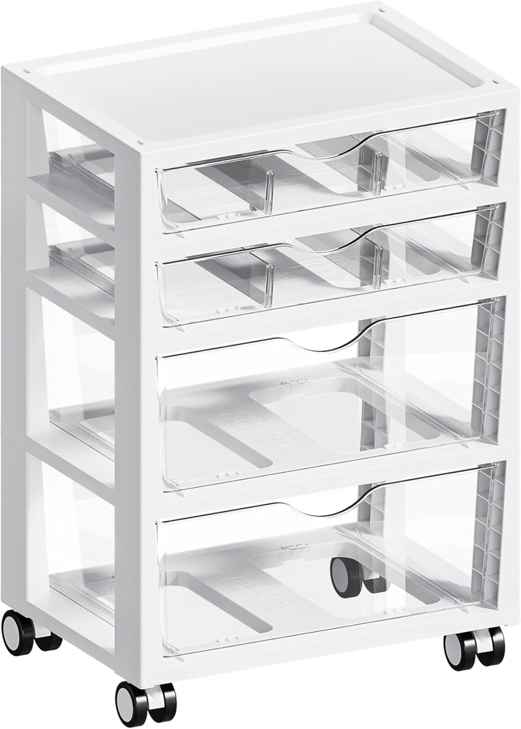 4-Tier Rolling Plastic Drawer Storage Cart with Wheels for Organization