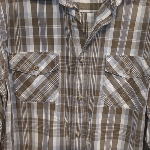 Ruff Hewn Mens LARGE Brown/Gray Plaid Long Sleeve Button Up Shirt - Picture 2 of 6