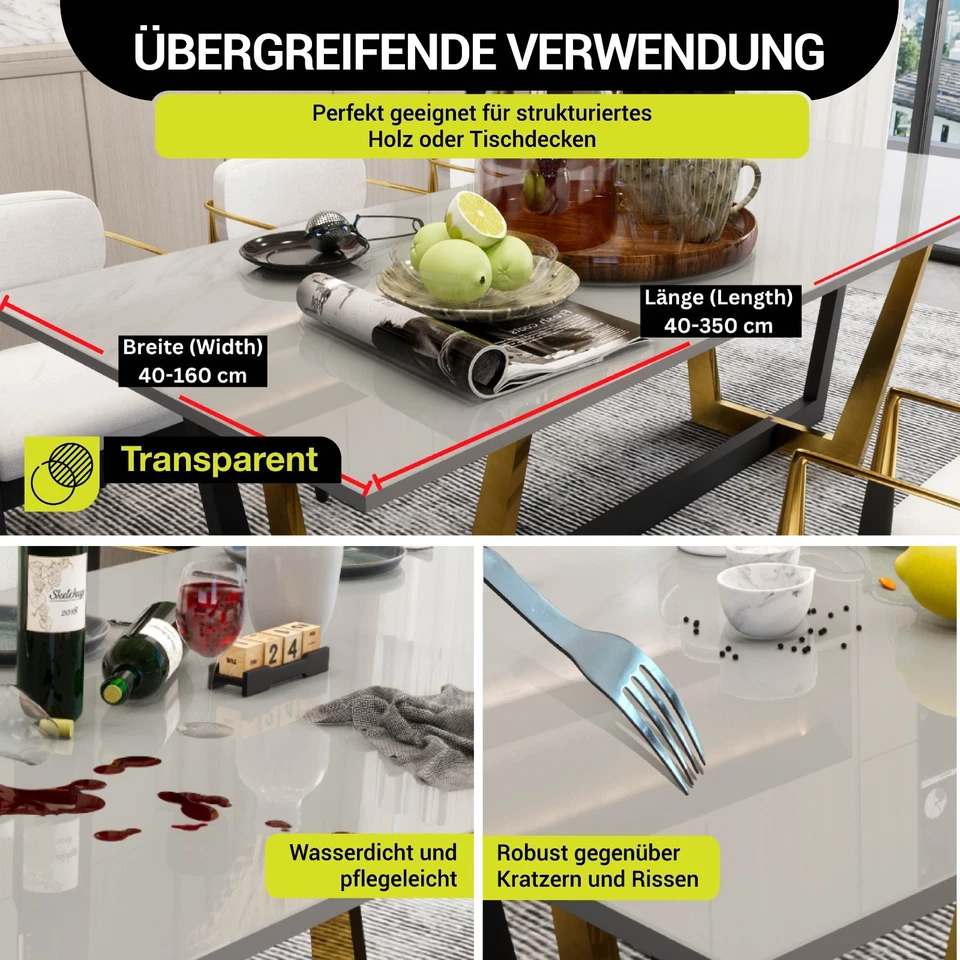 Tischfolie 2mm Transparent Klar Tischdecke Tischschutz Tischmatte Abwaschbar PVC - Bild 2 von 4