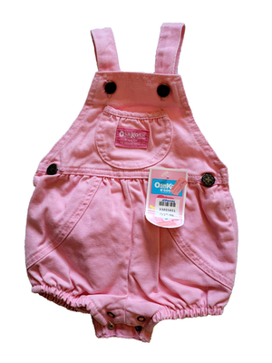 Vintage OSHKOSH Pink Denim Bubble Romper 6-9 Months Baby USA 100