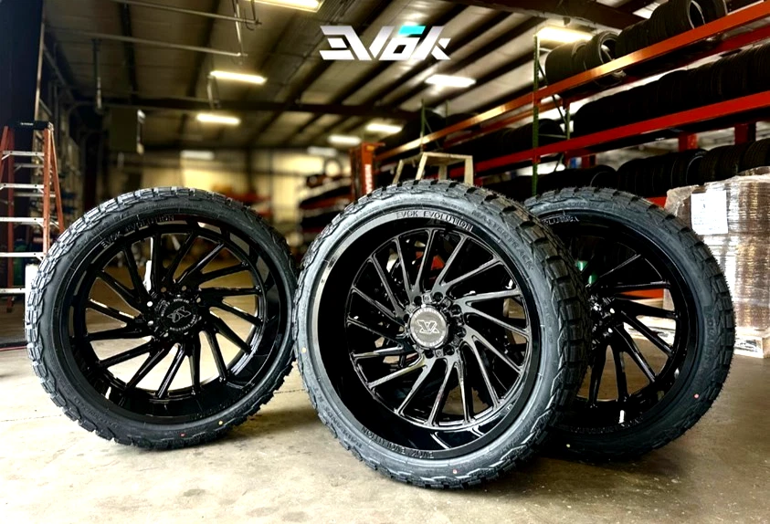 4x 24X12 Evok EV505 Wheels  & Tires  Gloss Black 8x6.5 RAM Chevy GMC 8x165.1 - Image 3 of 4