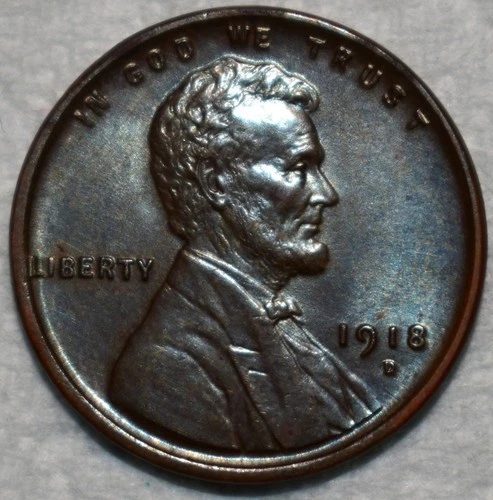 Uncirculated 1918-D Lincoln Cent, Sharply Struck specimen.