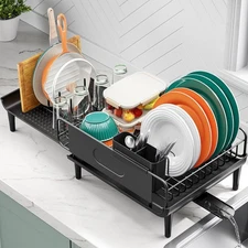 Large Extendable Dish Drying Rack, 16.93 to 26.57 Expandable Dish Rack for Ki...