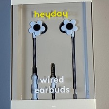 Heyday Wired Earbuds 2 Pack Flower Design Blue White 3.5mm Aux Plug Microphone