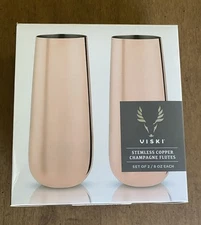 Viski - Stemless Copper Champagne Flutes - Set of 2, 8 oz. Polished Rounded NEW