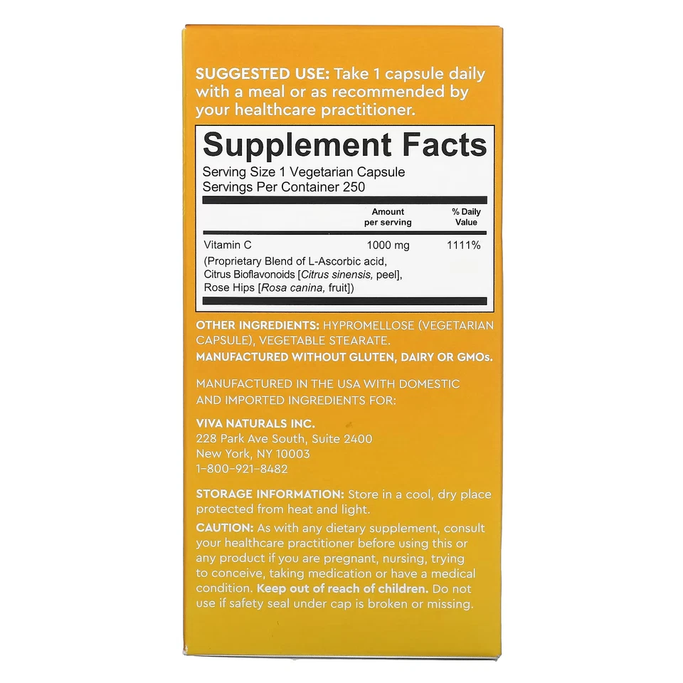 2 X Viva Naturals, Vitamina C, 1000 mg, 250 Cápsulas Vegetarianas Foto 2 de 2