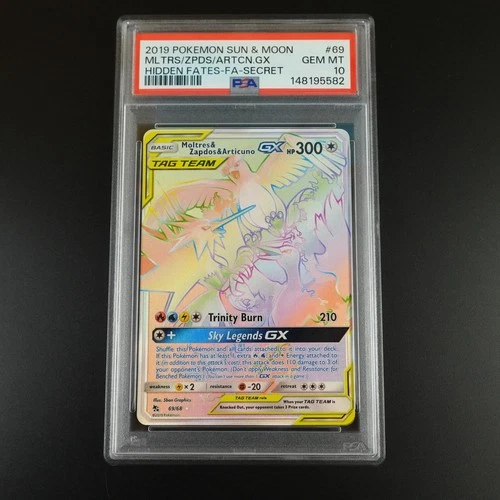 PSA 10 Moltres Zapdos Articuno 69/68 Pokemon Hidden Fates Holo Graded Card