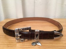Brighton Women's Brown Textured  Solid Deco. Nickel Buckle Leather Belt, Sz. 32