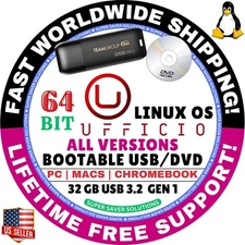 UFFICIO ZERO LINUX OS 64BIT Live Boot USB, Full, CINNAMON, KDE, XFCE FOR MAC, PC