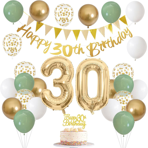30Th Birthday Decorations for Women Men, Happy Banner with Cake Topper Number 30