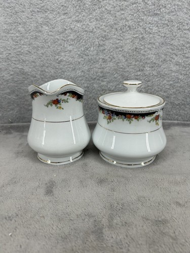 Set Of 2 China Pearl Fine China Jennifer Floral Gold Sugar Bowl & Cream Set - Picture 2 of 9