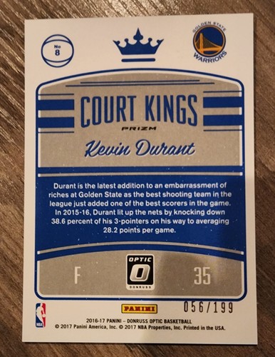 Kevin Durant 2016-17 Optic Court Kings ORANGE Prizm /199 - Picture 2 of 2