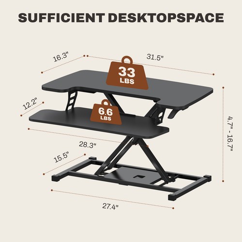 FunniHomi Standing Desk Converter Height Adjustable with Keyboard Tray, Black - Picture 9 of 49