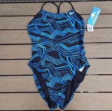 TYR The Finals Women 1pc MAIZE Swimsuit Swan Back Blue- Size 30 New