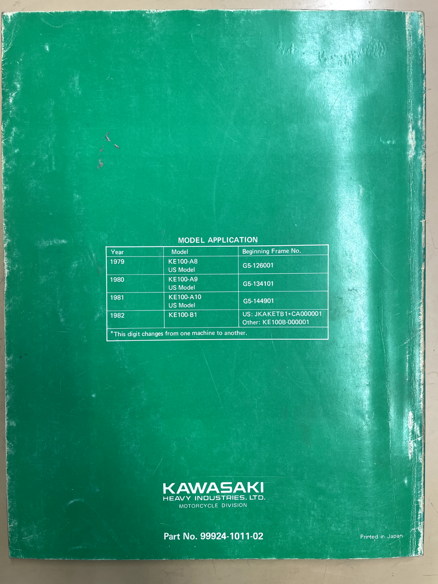 Genuine Kawasaki Service Manual 1979-1982 KE100 99924-1011-02 | eBay