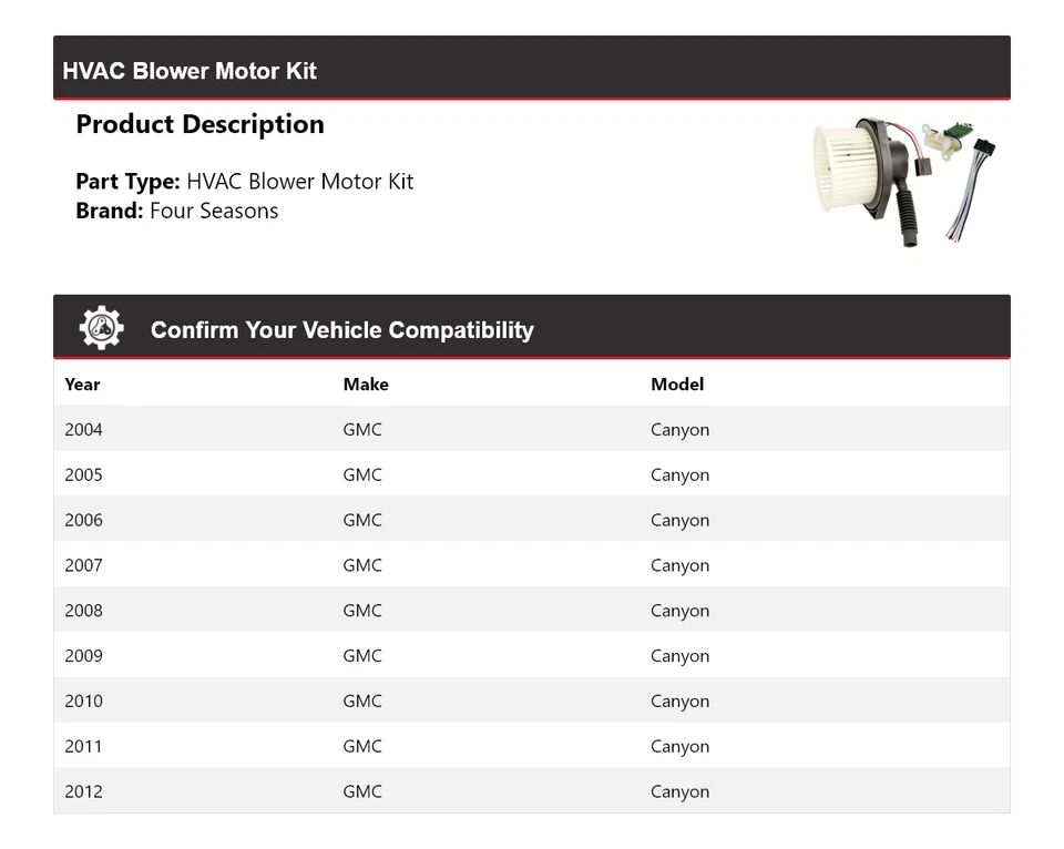 Kit de motor soplador de climatización para GMC Canyon 2004-2012 4 estaciones 2005 2006 2007 2008 Foto 2 de 4