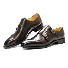 Luxury Men's Double Buckle Dress Shoes Square Toe Flats Formal Shoes Footwear