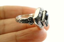 Black Onyx Hexagon Ornate Faceted Solitaire 925 Sterling Silver Ring 6 7.25 8