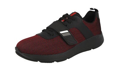 PRADA Fabric + Leather Lightweight LINEA ROSSA Sneaker 4E3174 Black Red - 9 43