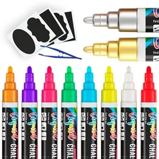 Liquid Chalk Markers for Blackboard- 10 Pack Erasable Pens Non Toxic With Labels