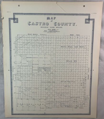 Antike General Land Office Karte Castro County Texas Show Plats ++