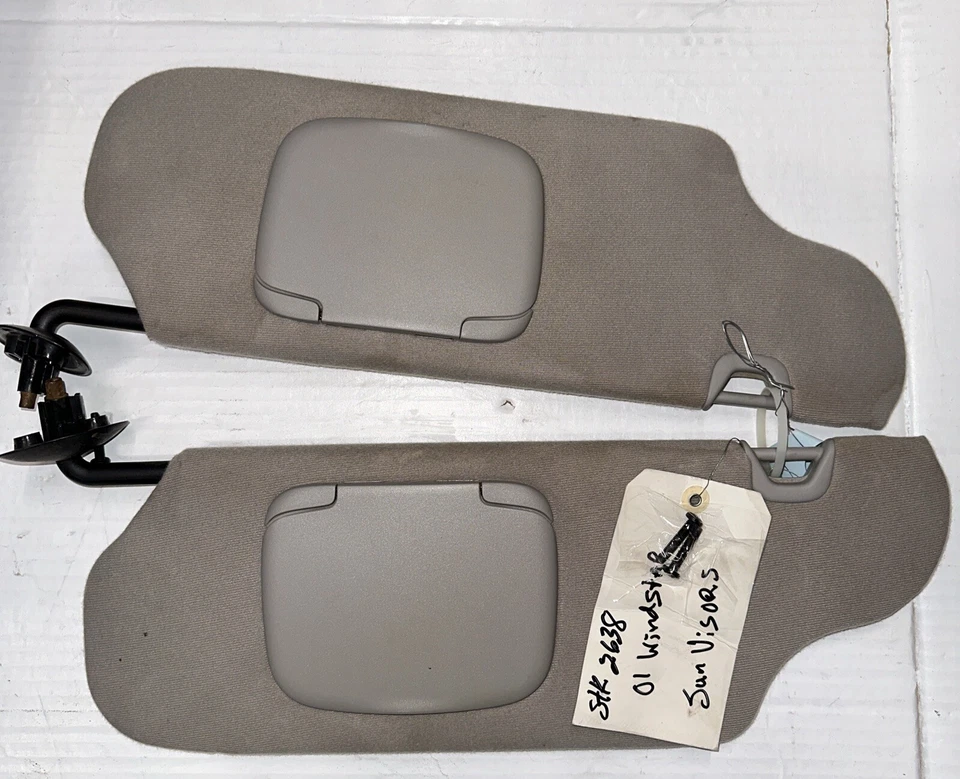 2001 FORD WINDSTAR SINGLE SUN VISORS PAIR GRAY CLOTH W/MIRROR 2001-03 OEM 014715 Foto 2 de 4